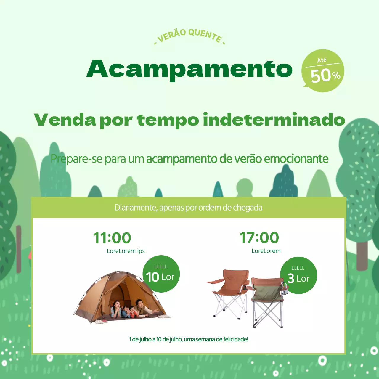Faixa quadrada de venda de campismo verde-limão