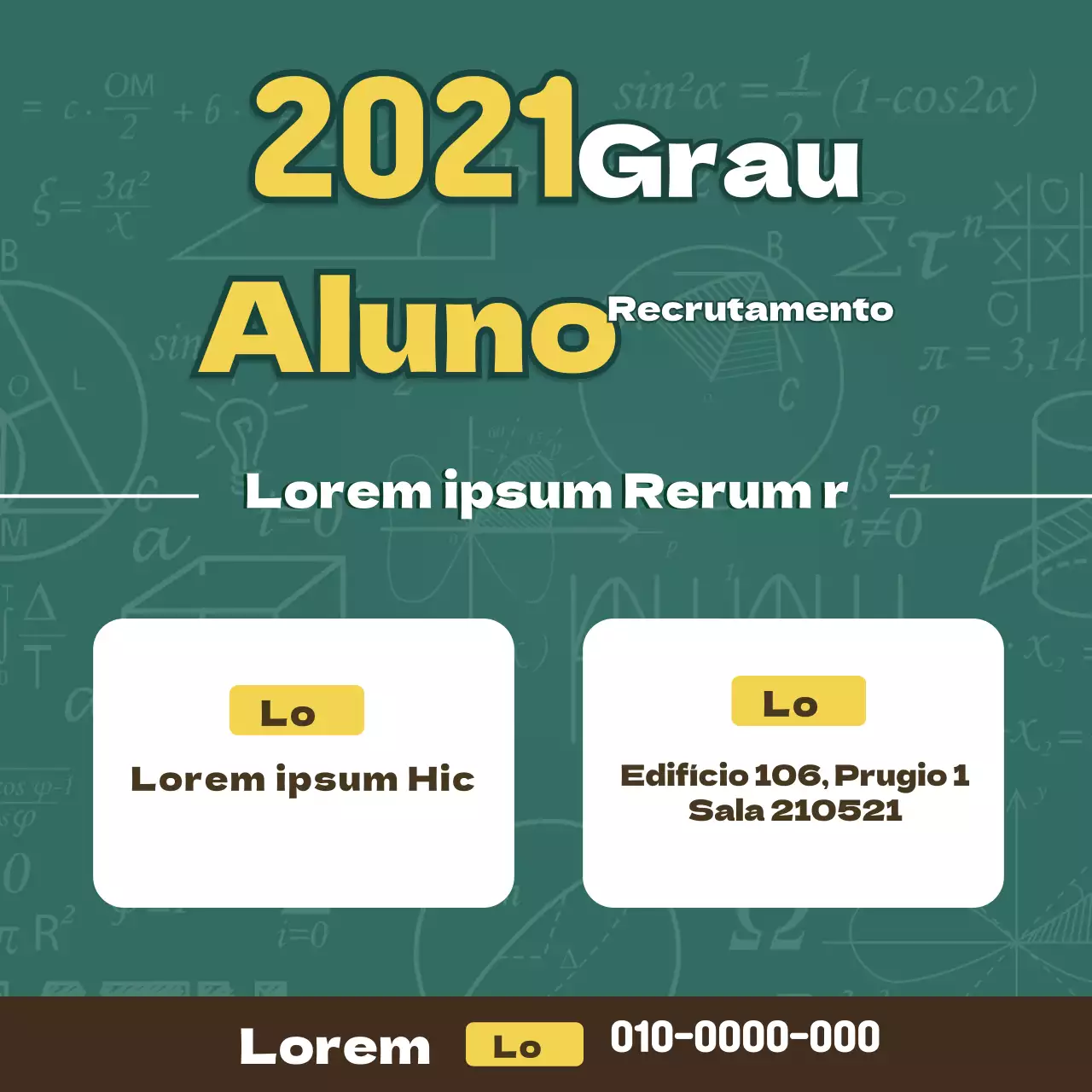 Quadro negro com letras destacadas a verde Recrutamento de alunos para a escola