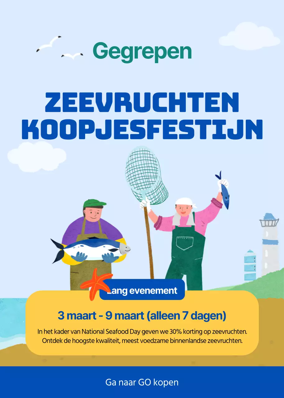 Advertenties voor de blauw-witte zeevoedingsdeal