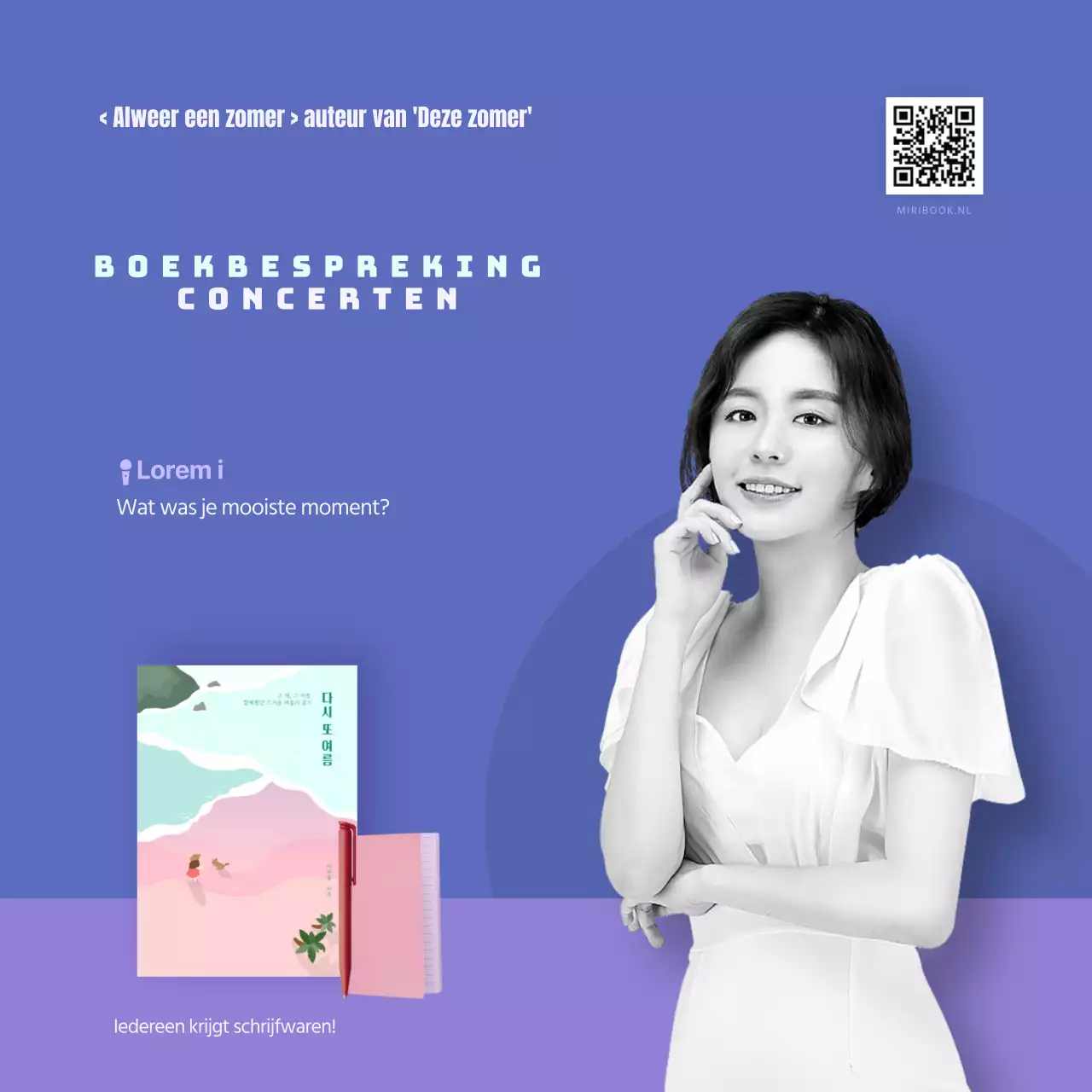 Booktalk concertkaart in blauw en paarsNieuws ontwerp