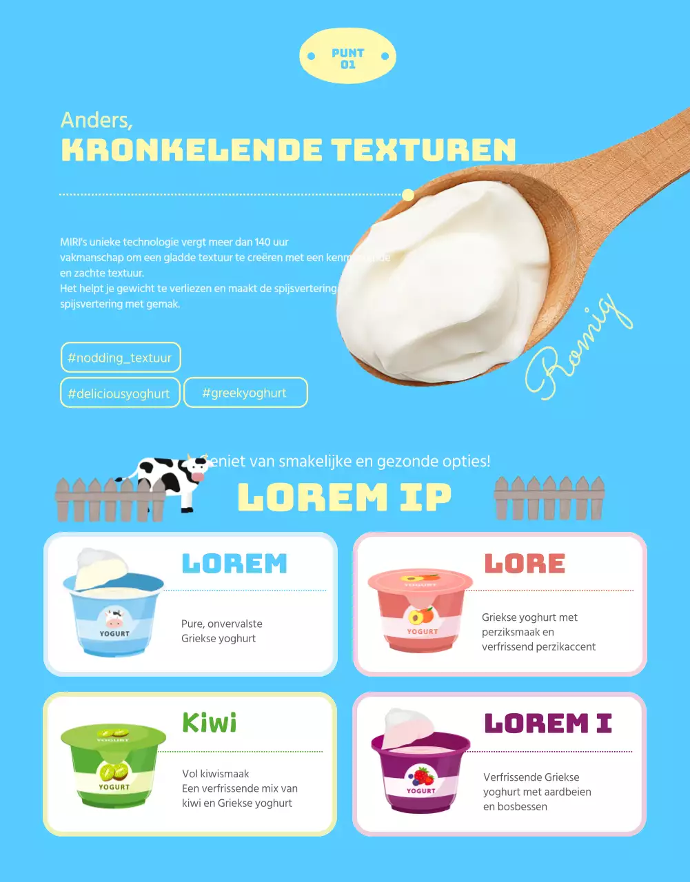 Yoghurt informatie in schattige pastel illustraties