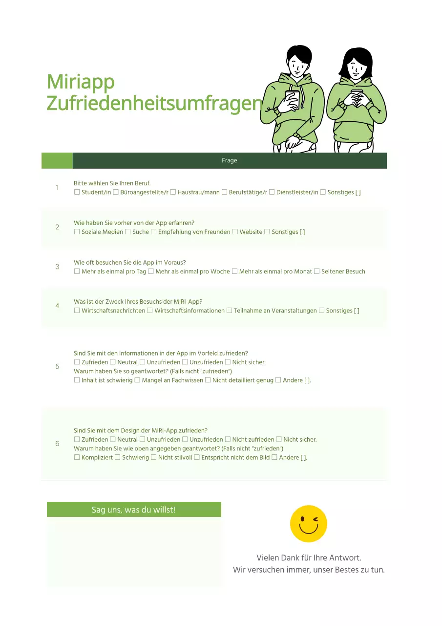 Abbildungen in Grün hervorheben App-Zufriedenheitsumfrage