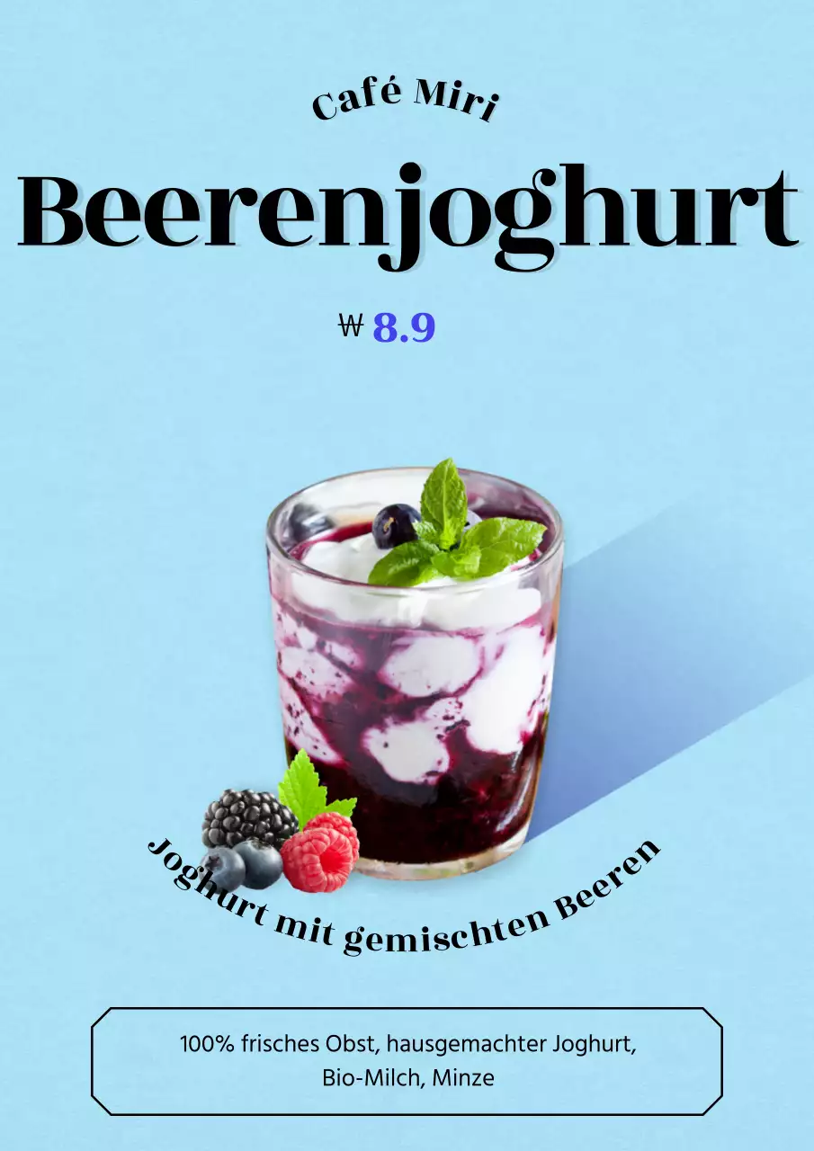 Sommerliche Getränkekarte mit blauer Bildbetonung