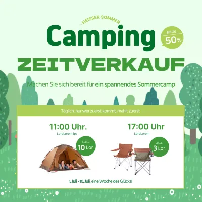 Quadratisches lindgrünes Campingverkaufsbanner
