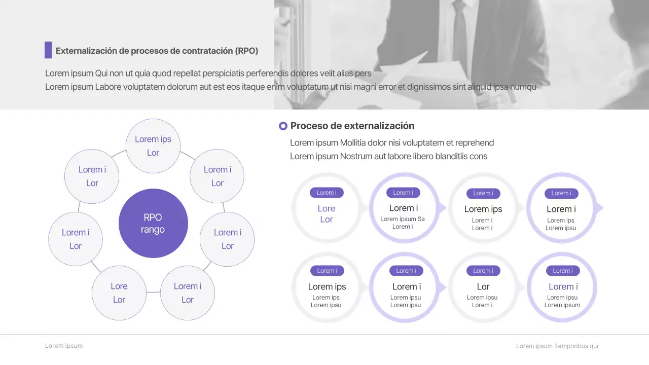 Propuesta de servicios de externalización de personal en púrpura y gris Empresas B2B Headhunting Recruitment Corporate Contingent Worker Dispatch