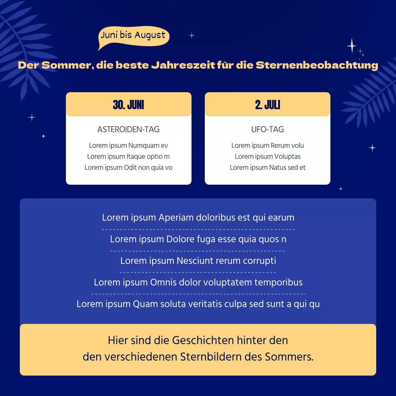 Illustriertes Sommerhoroskop in blau und gelb CardNews