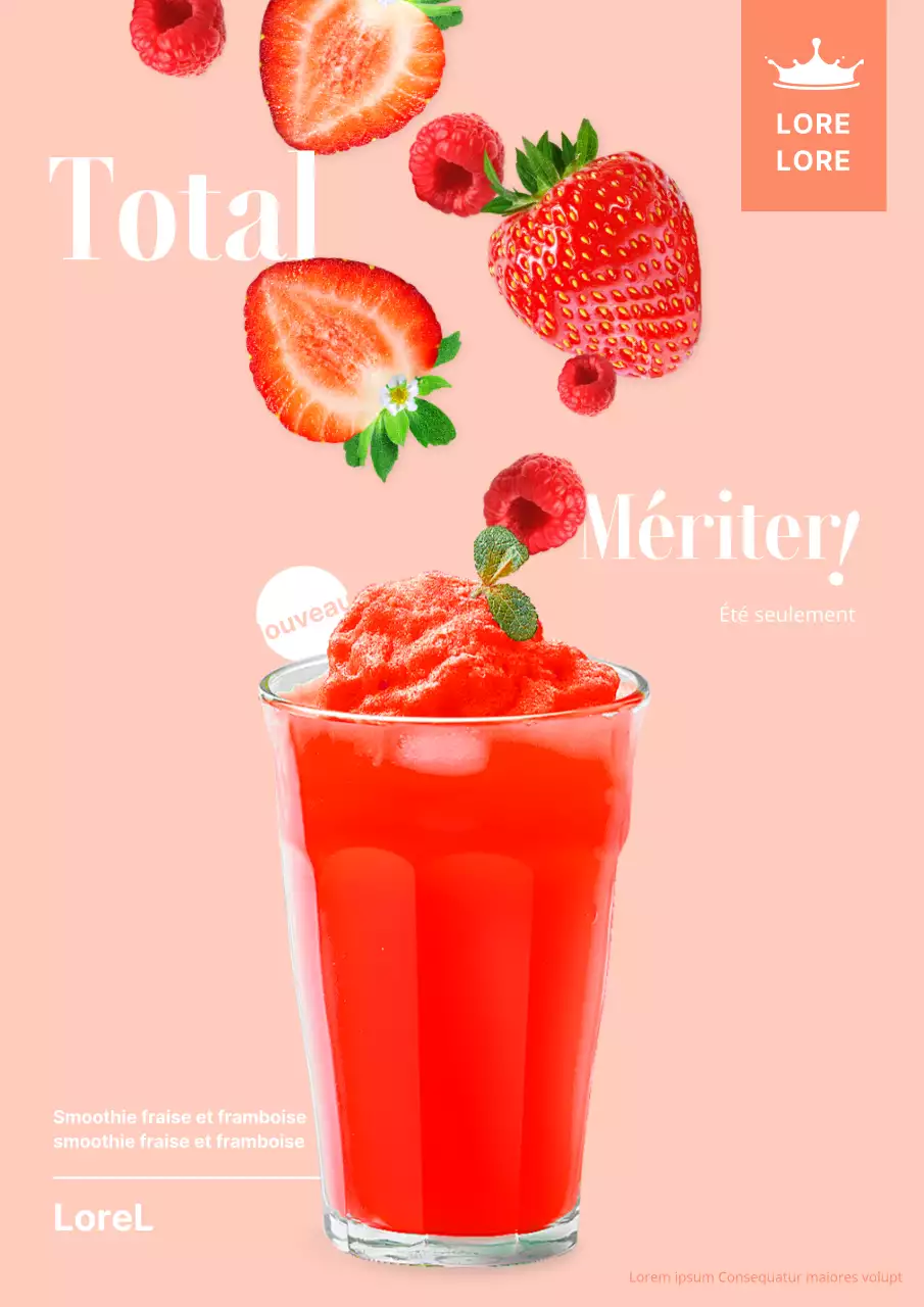 Poster d'une boisson d'été rafraîchissante rose, fraise, framboise et boue pour un café