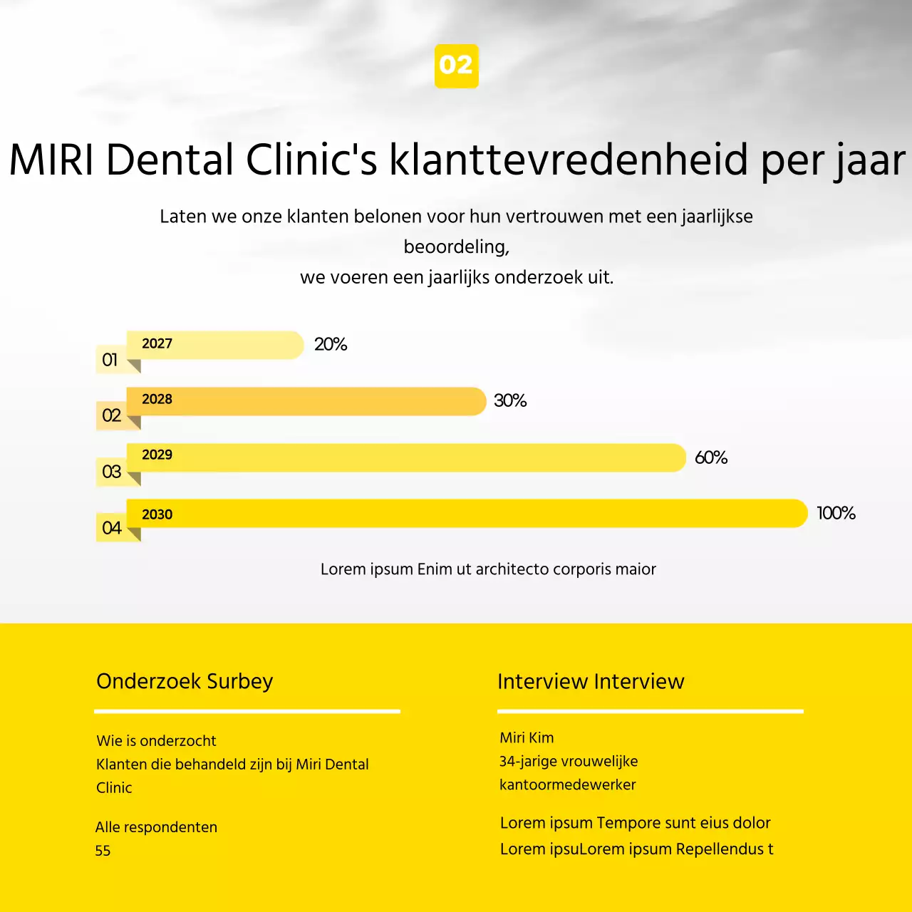Een moderne tandartspraktijk promoten in geel en grijs