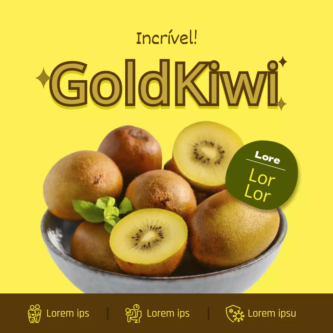 Partilhar os benefícios do kiwi dourado para a saúde através de um conceito simples, com uma fotografia amarela