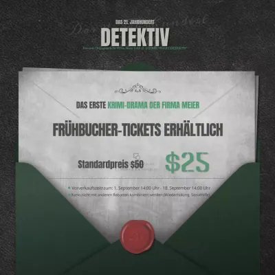 Ticketöffnung mit einem türkis-schwarzen Vintage-Einladungskonzept