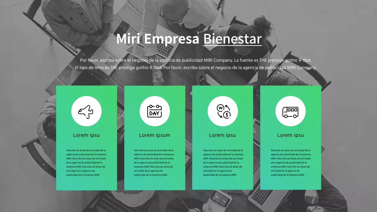 Membrete verde y blanco de agencia de publicidad