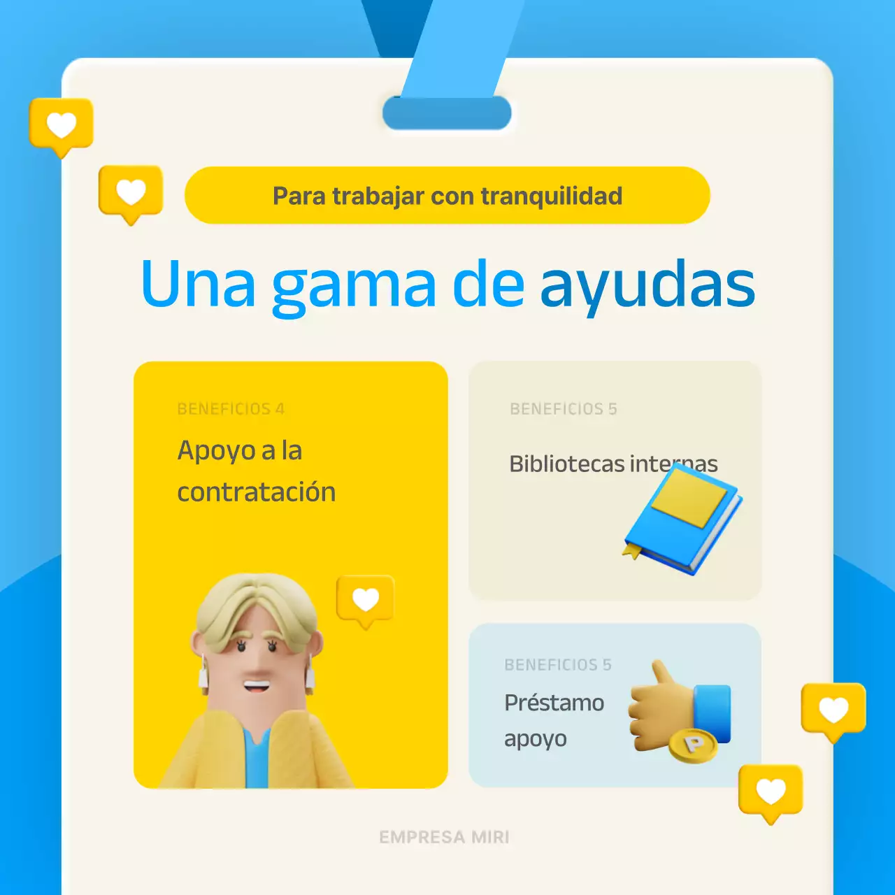 Concepto estereoscópico 3D en azul y amarillo para introducir el bienestar en la empresa