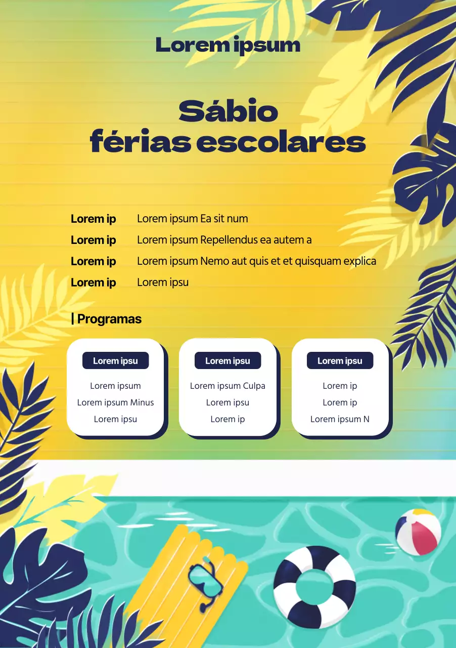 Férias de verão na piscina amarela e azul
