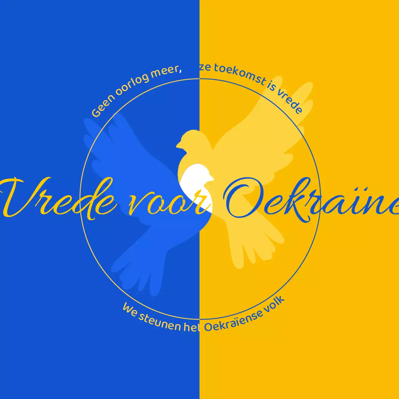 Oorlogs- en vredesboodschappen in blauw en geel