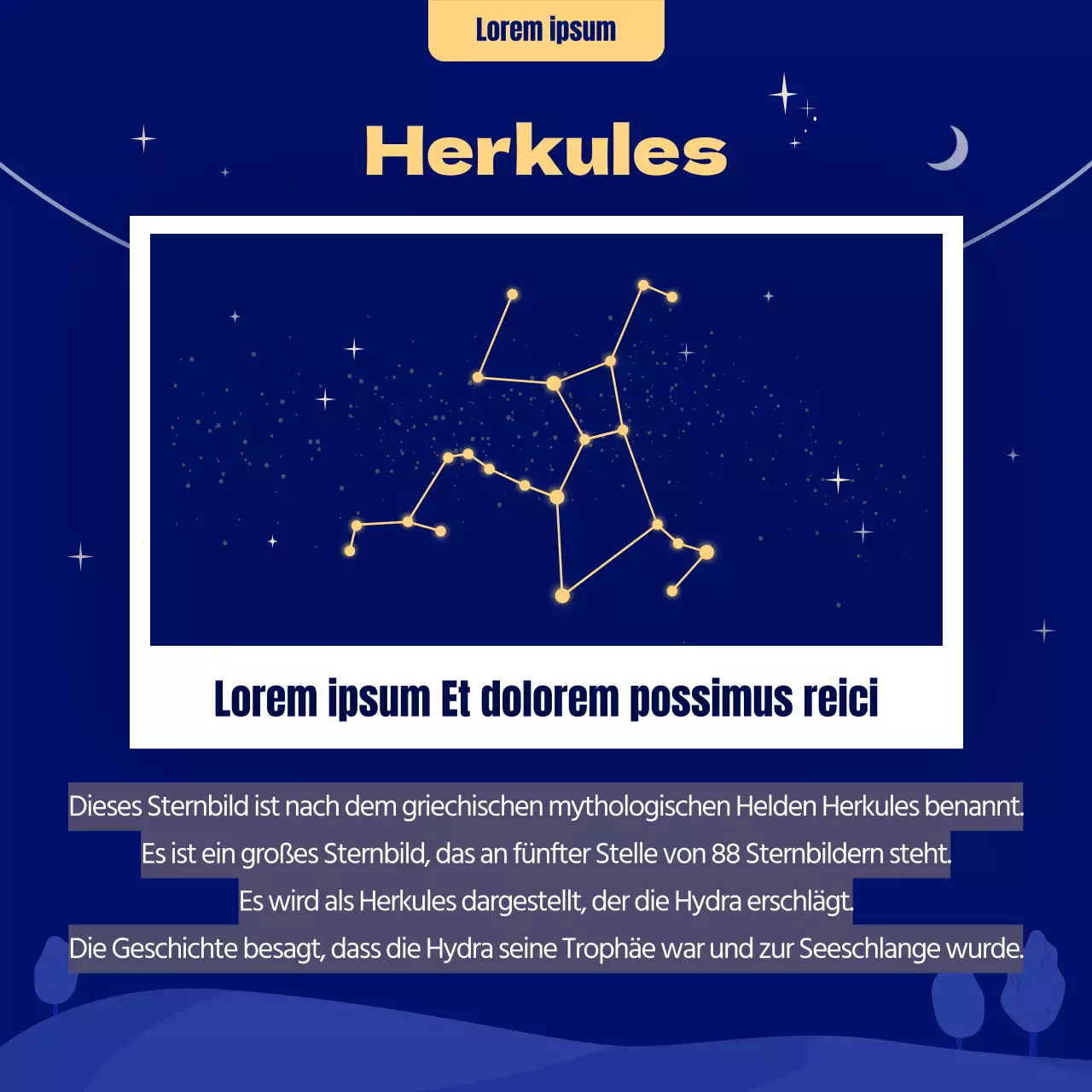 Illustriertes Sommerhoroskop in blau und gelb CardNews