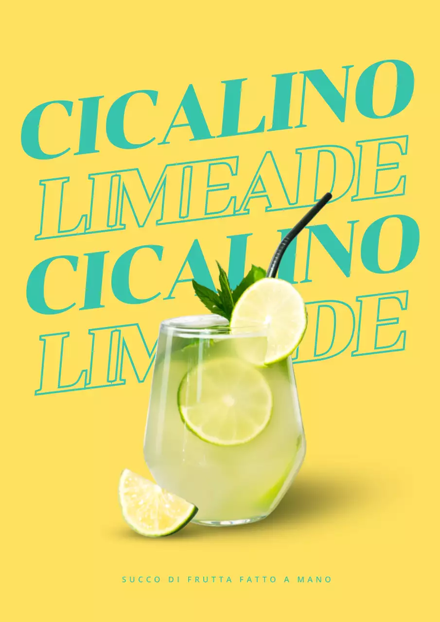 Promuovere un menu di bevande estive tropicali in giallo e menta