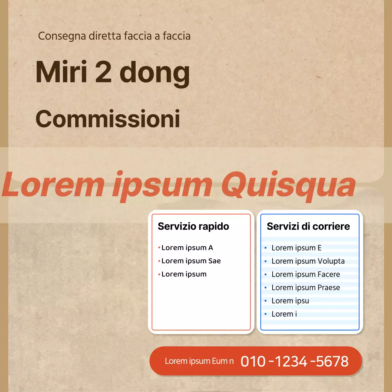 Materiale promozionale per il servizio di commissioni in un concetto di scatola di carta testurizzata