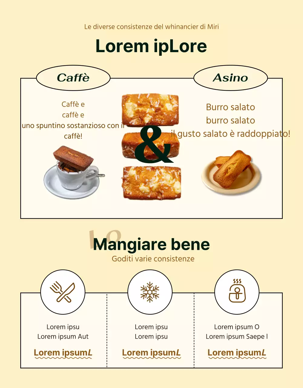 Presentare le informazioni sul dessert in una combinazione di colori avorio, simile a quella di un caffè, di tendenza.