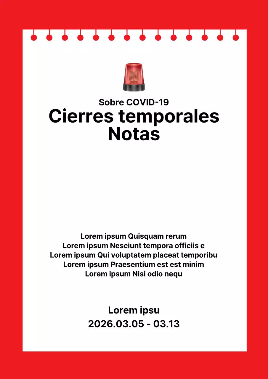 Un simple aviso de cierre temporal en rojo con NotesConcept
