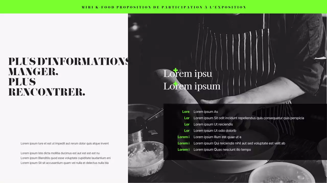 Proposition d'entreprise pour une foire alimentaire moderne en noir et chartreuse