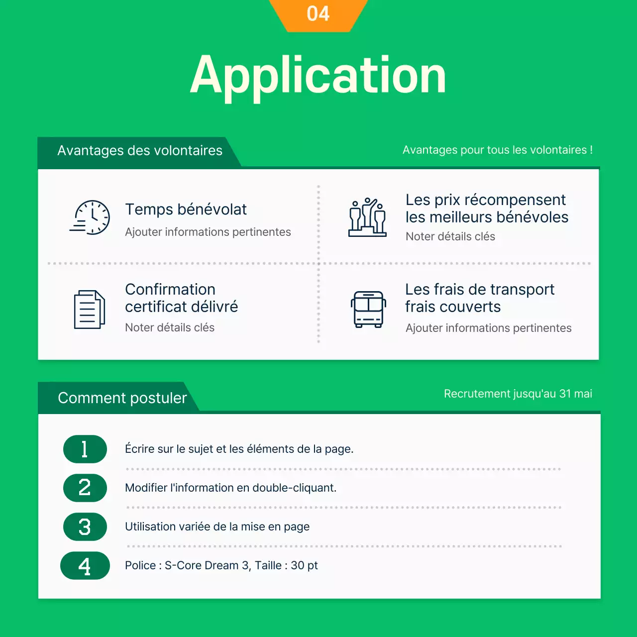 Illustration verte et orange Concept Recrutement d'étudiants universitaires bénévoles