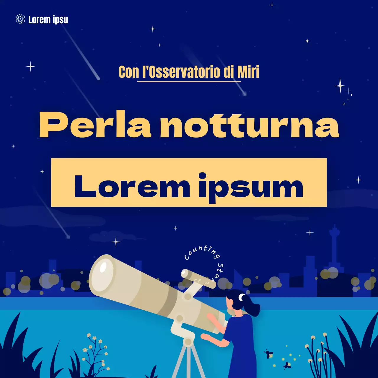 Oroscopo estivo illustrato in blu e giallo CardNews