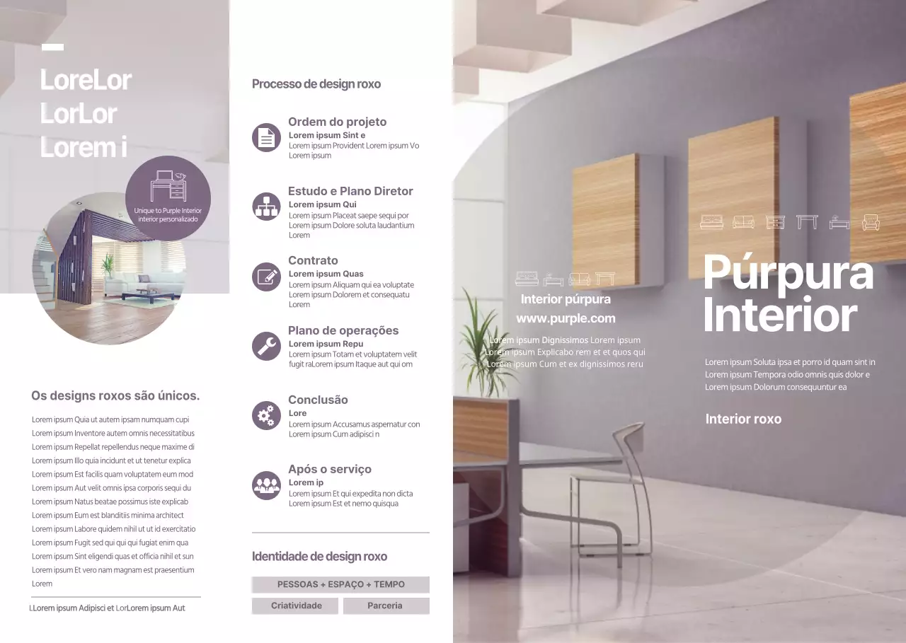 Promover e informar sobre o estilo simples dos interiores púrpura