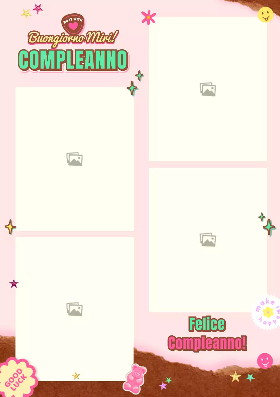 Layout fotografico di buon compleanno in rosa e menta con concetto di dakku