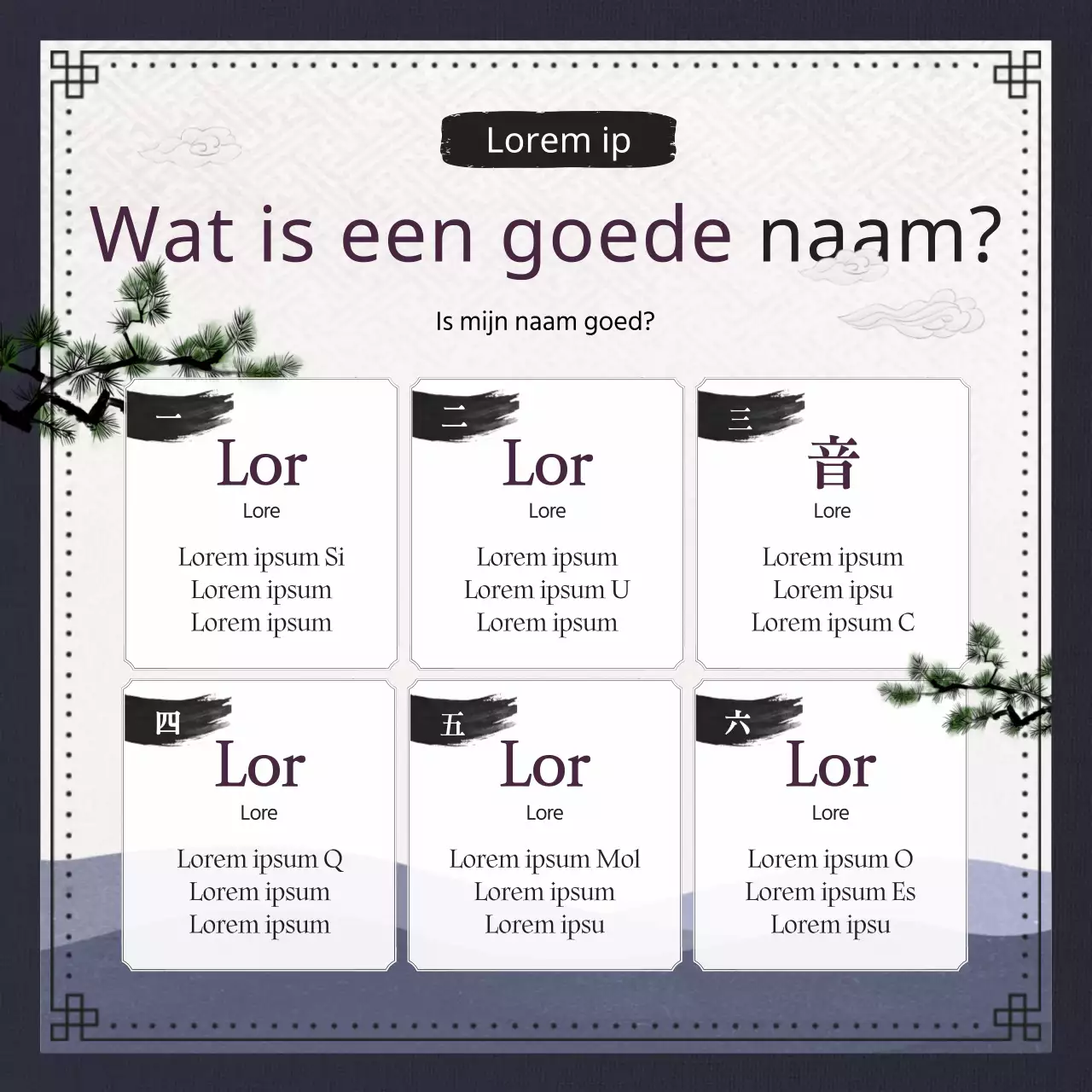 Traditionele en klassieke nomenclatuur in marineblauw en zwart