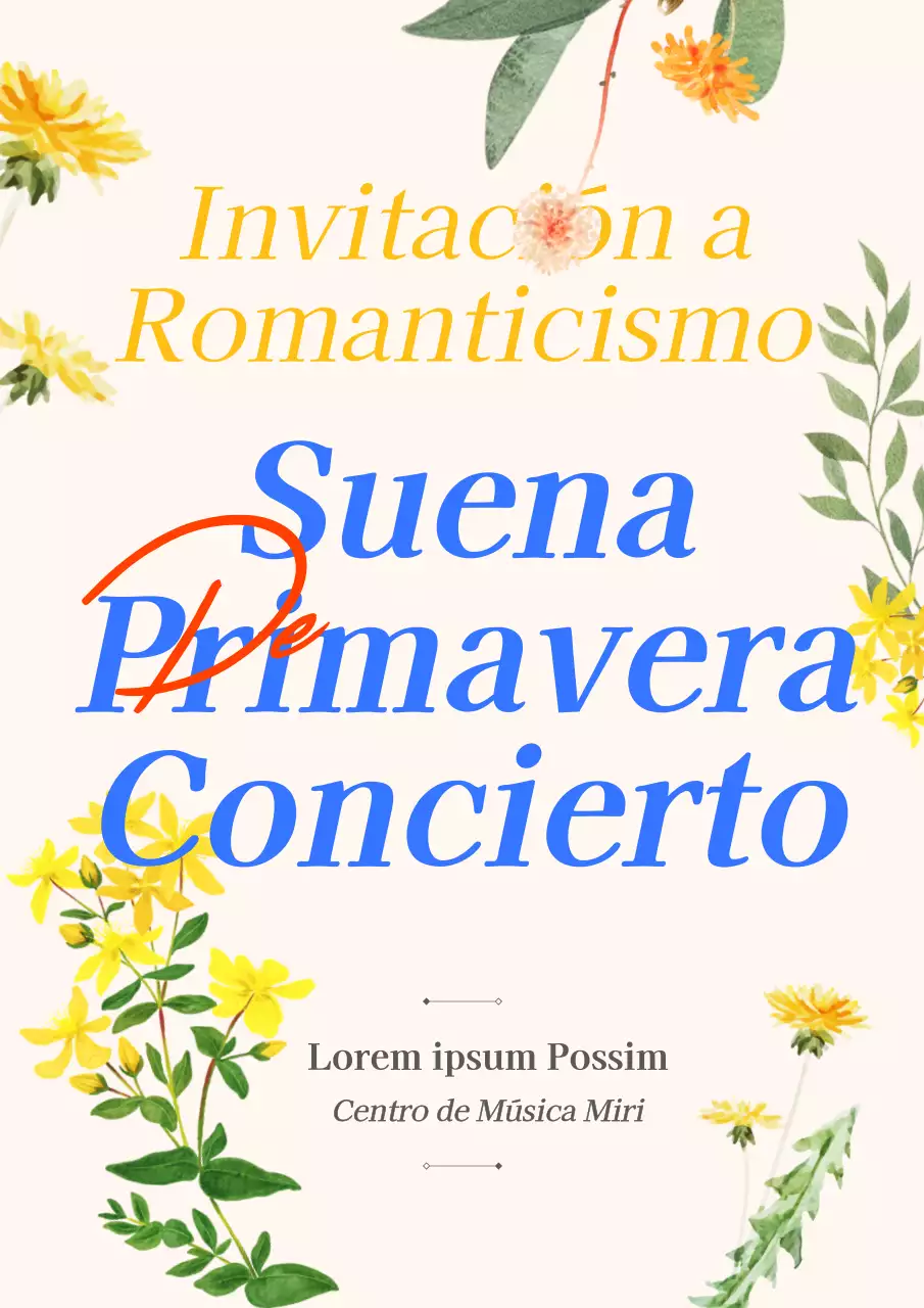 Concierto de primavera con texto en amarillo