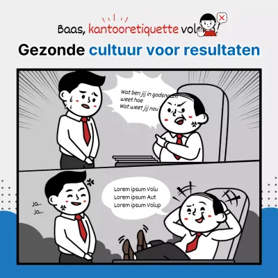 Kantoormanieren en gezonde organisatiecultuur in een blauw en grijs webtoonconcept