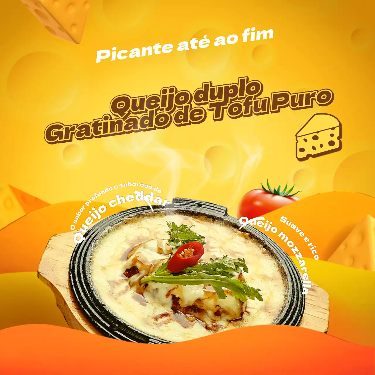 Tema de queijo sundubu gratinado com um conceito de sabor amarelo