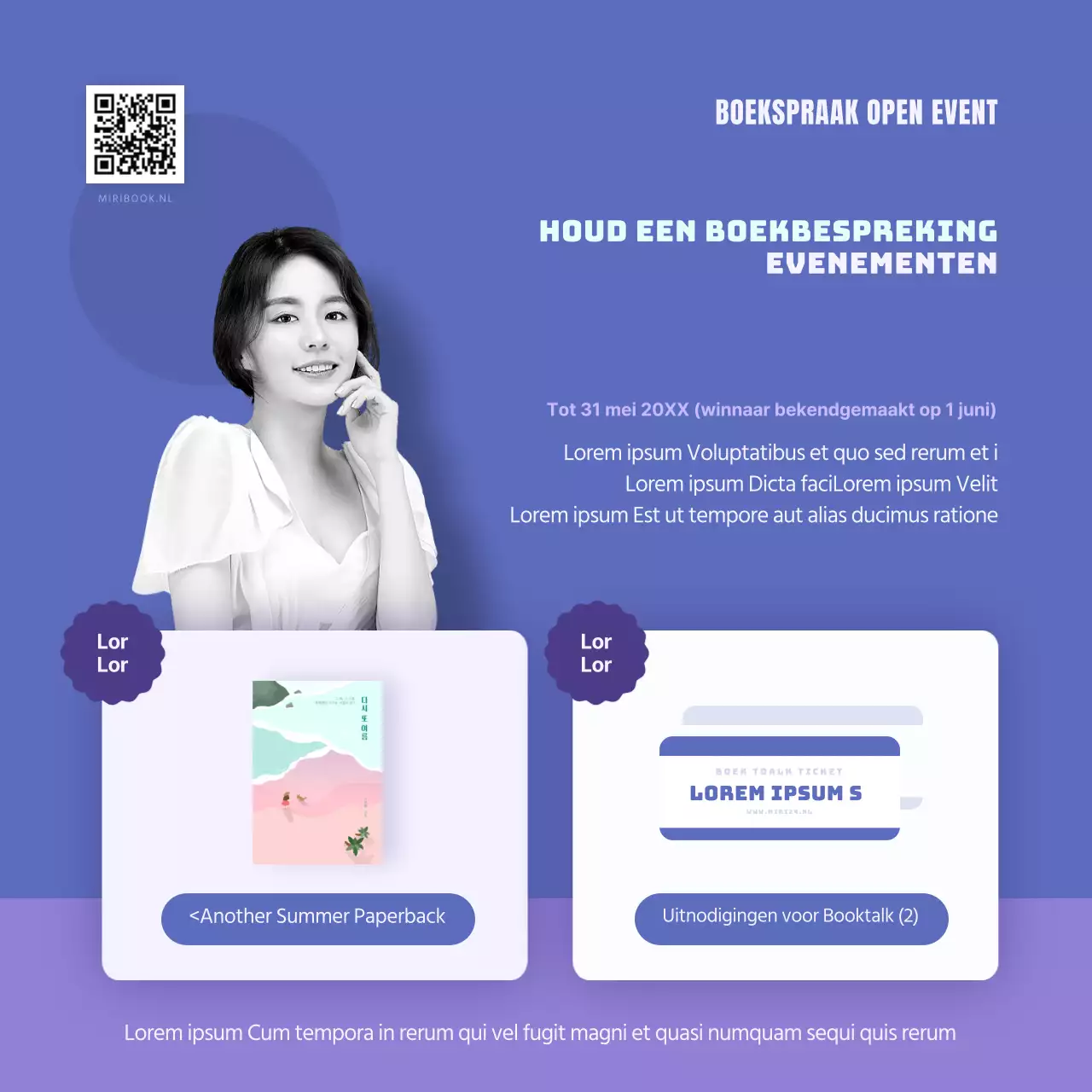 Booktalk concertkaart in blauw en paarsNieuws ontwerp