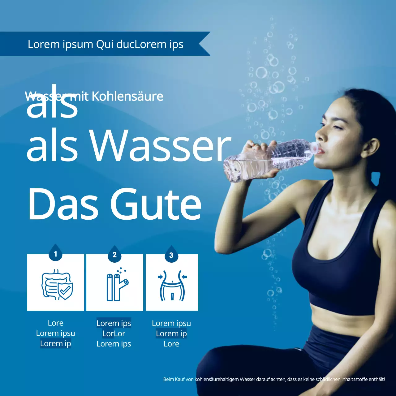 Förderung von blauem, sprudelndem Unterwasserwasserwasser
