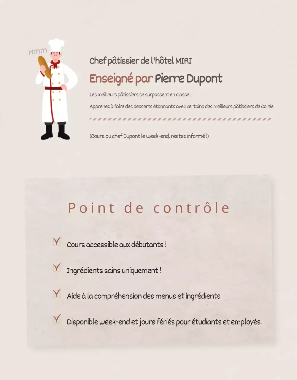 Détails du cours de pâtisserie