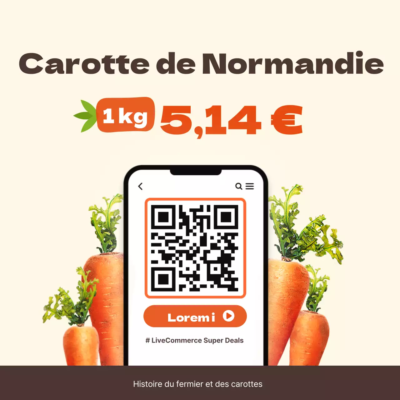 Promouvoir une offre super spéciale sur les carottes de Jeju avec des couleurs orange et marron simples.