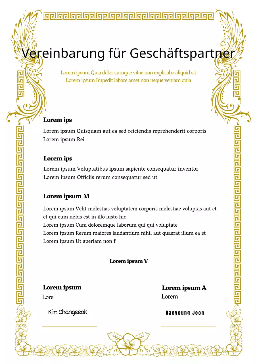 Ein gehobenes Partnerschaftsabkommen mit einem goldenen Phönix und einer Höllenblume