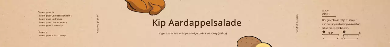 Beige Geïllustreerde Kip Aardappelsalade Label