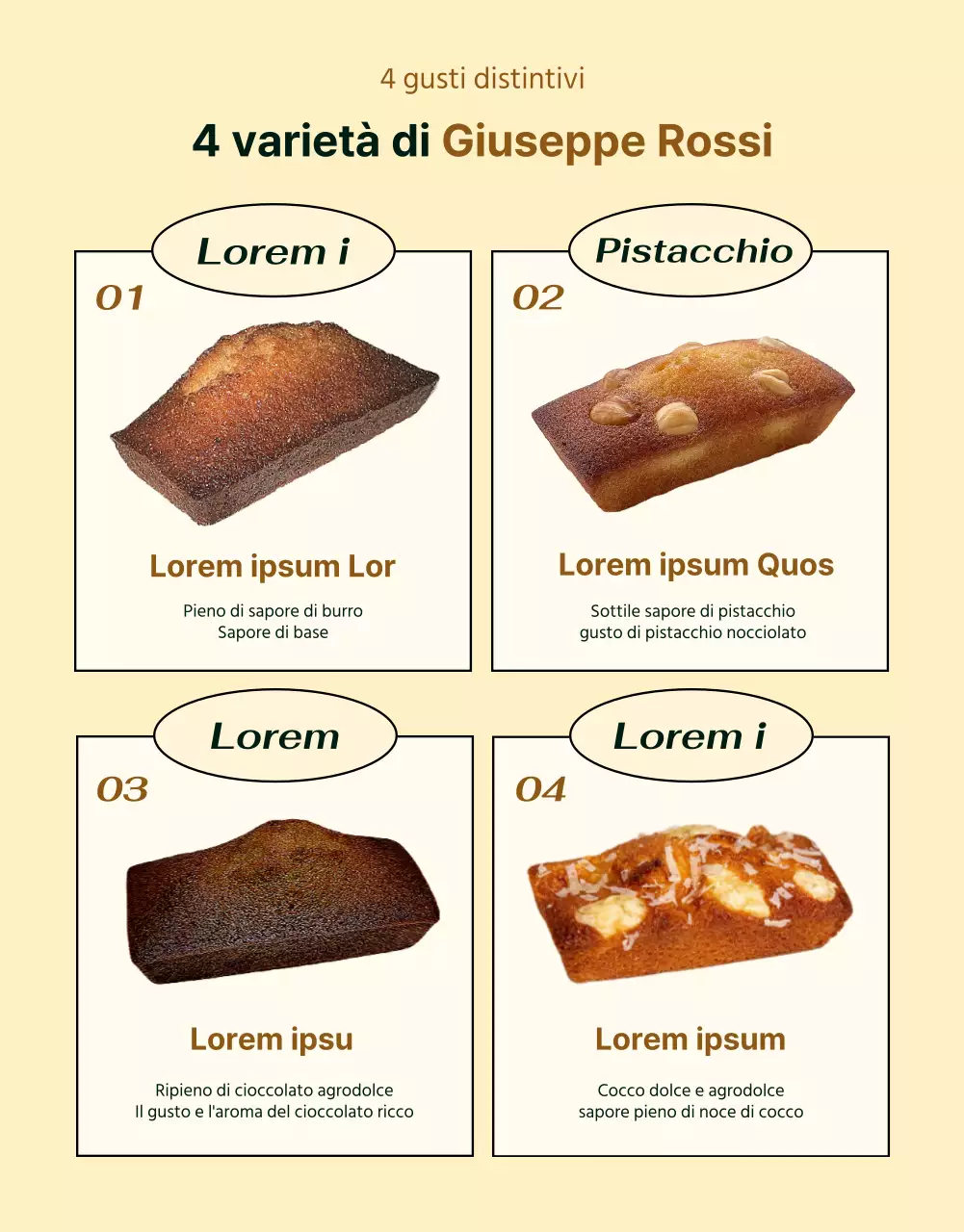 Presentare le informazioni sul dessert in una combinazione di colori avorio, simile a quella di un caffè, di tendenza.