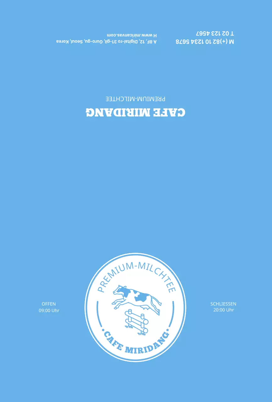 Hellblaue niedliche illustrierte Cafe gestempelte Postkarte mit Briefmarken