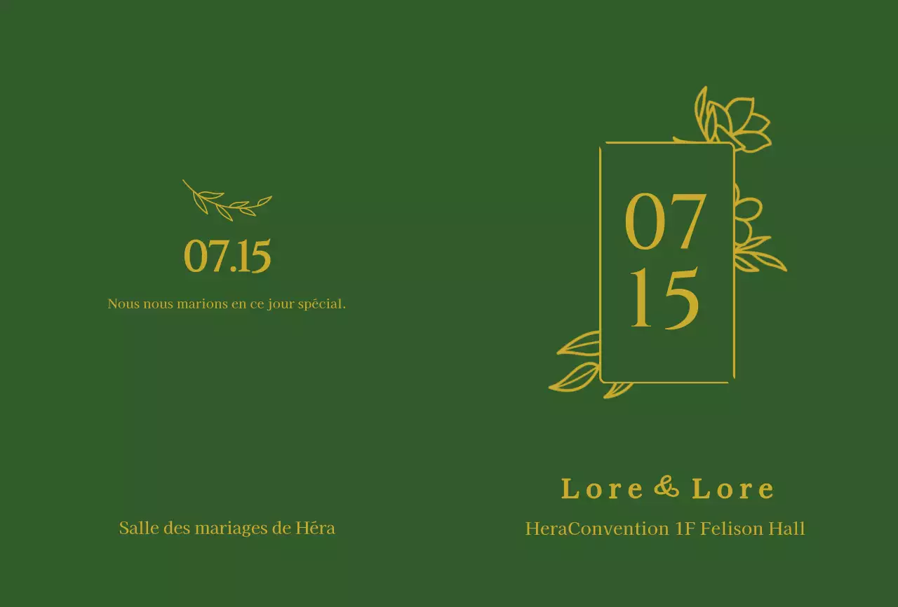 Invitations de mariage luxueuses en vert foncé et feuille d'or