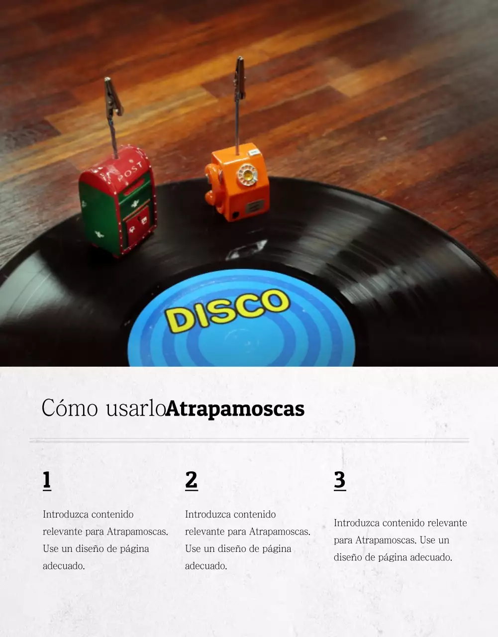 Página de detalles del LP en naranja y blanco