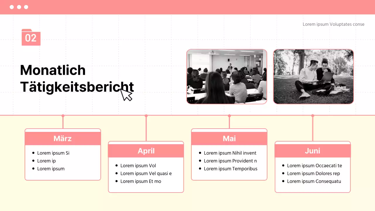 Ankündigung der Plenarsitzung zum Semesterende in schlichtem Beige und Rosa