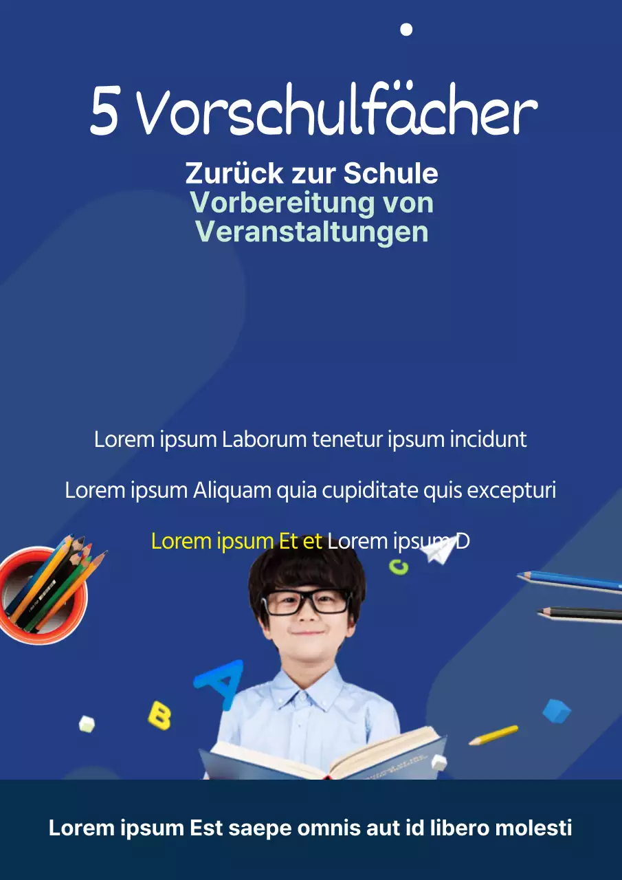 Niedlicher blauer Flyer für eine Veranstaltung im Klassenzimmer