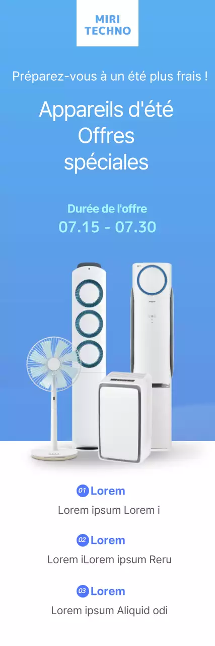 Bannière d'été bleue pour appareils électroménagers