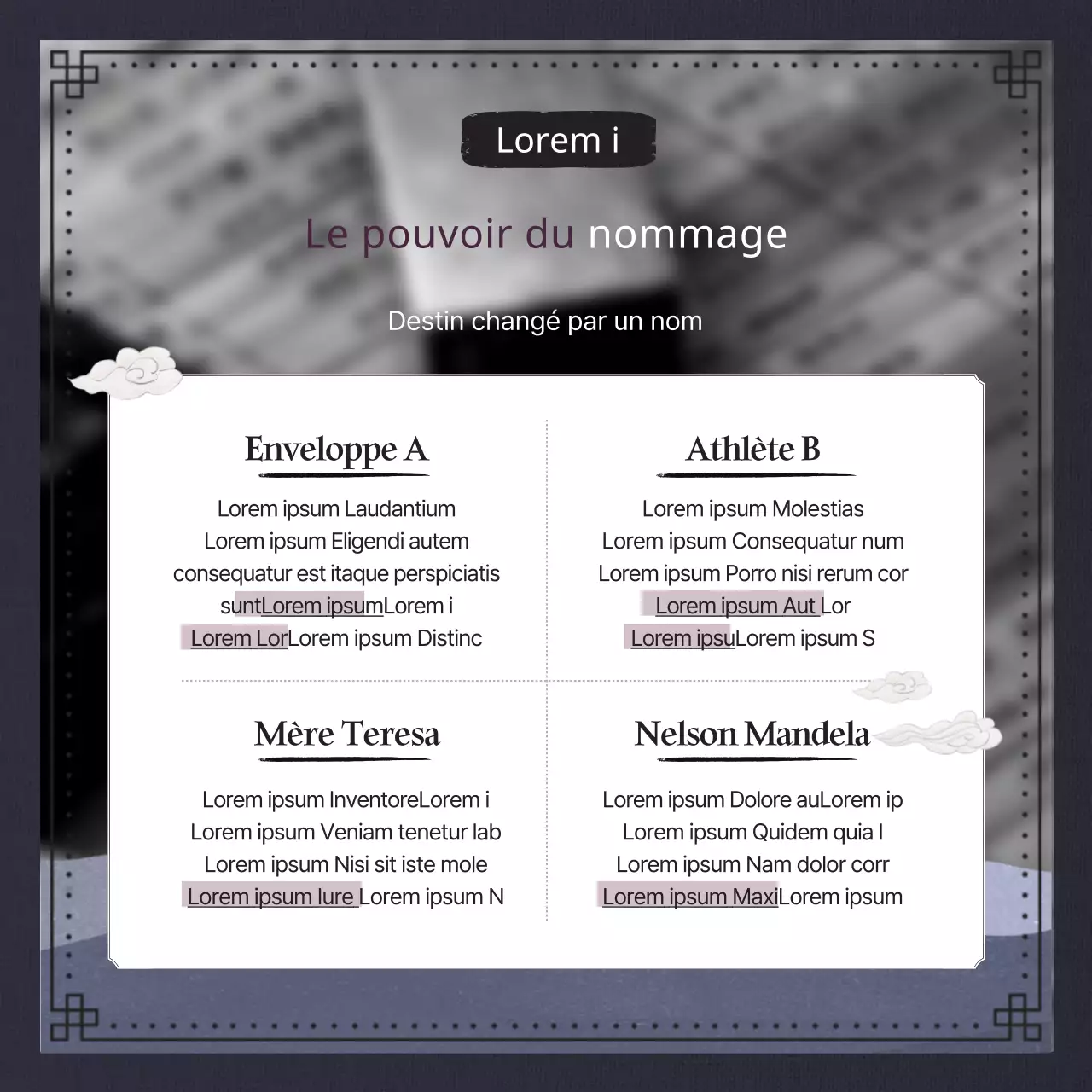 Nomenclature traditionnelle et classique en bleu marine et noir