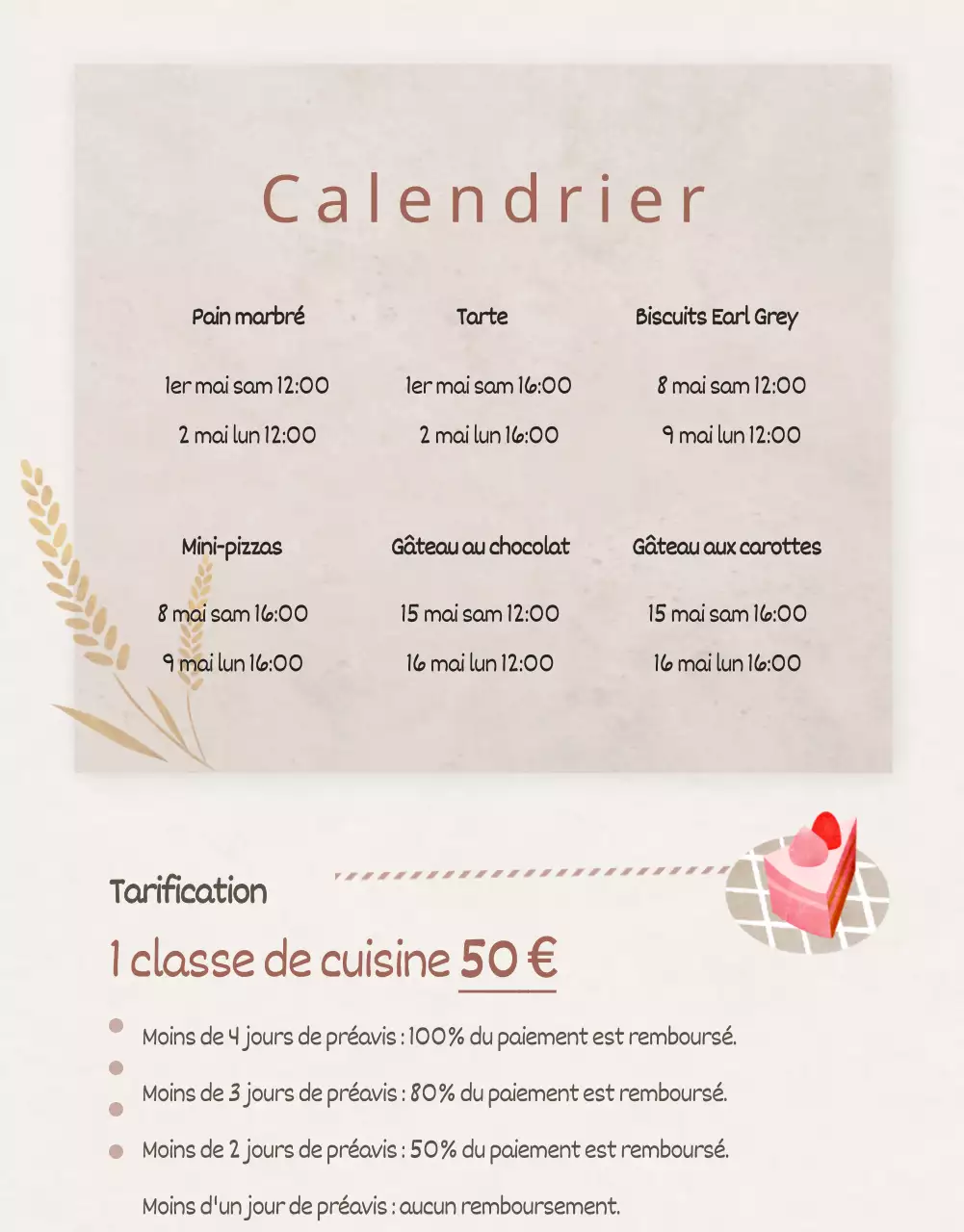 Détails du cours de pâtisserie