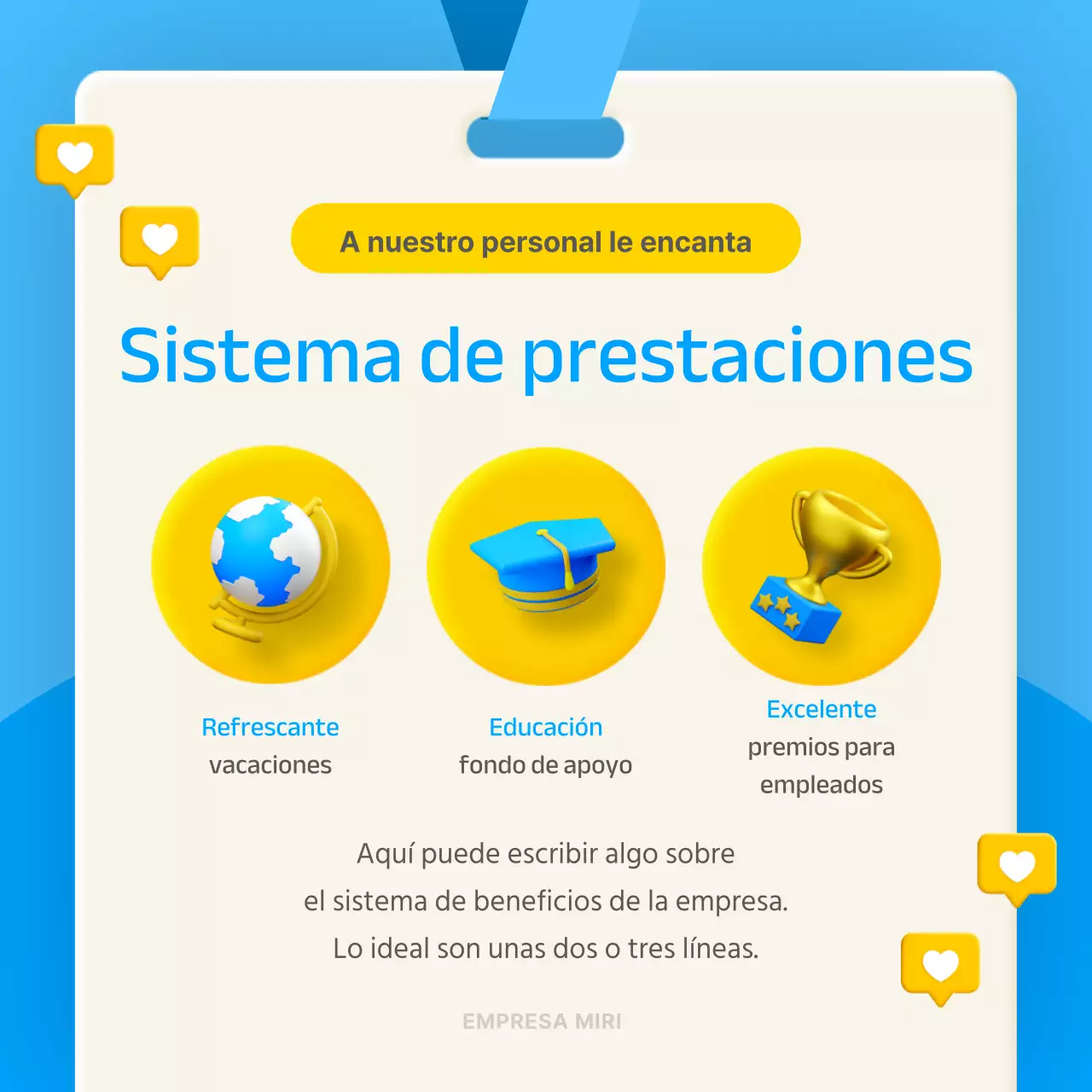 Concepto estereoscópico 3D en azul y amarillo para introducir el bienestar en la empresa