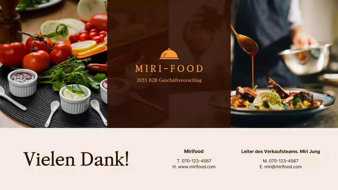 B2B-Vorschlag für ein neues Lebensmittelprodukt in Braun und Orange