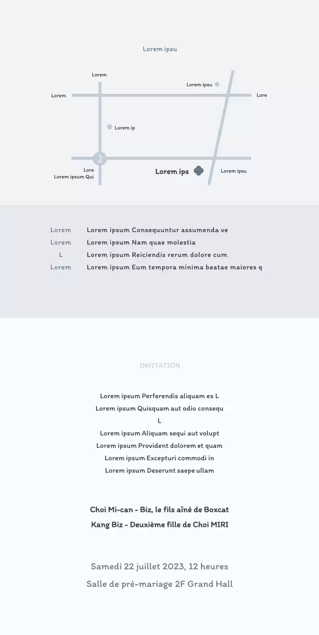 Invitation de mariage calme et classe sur fond gris froid